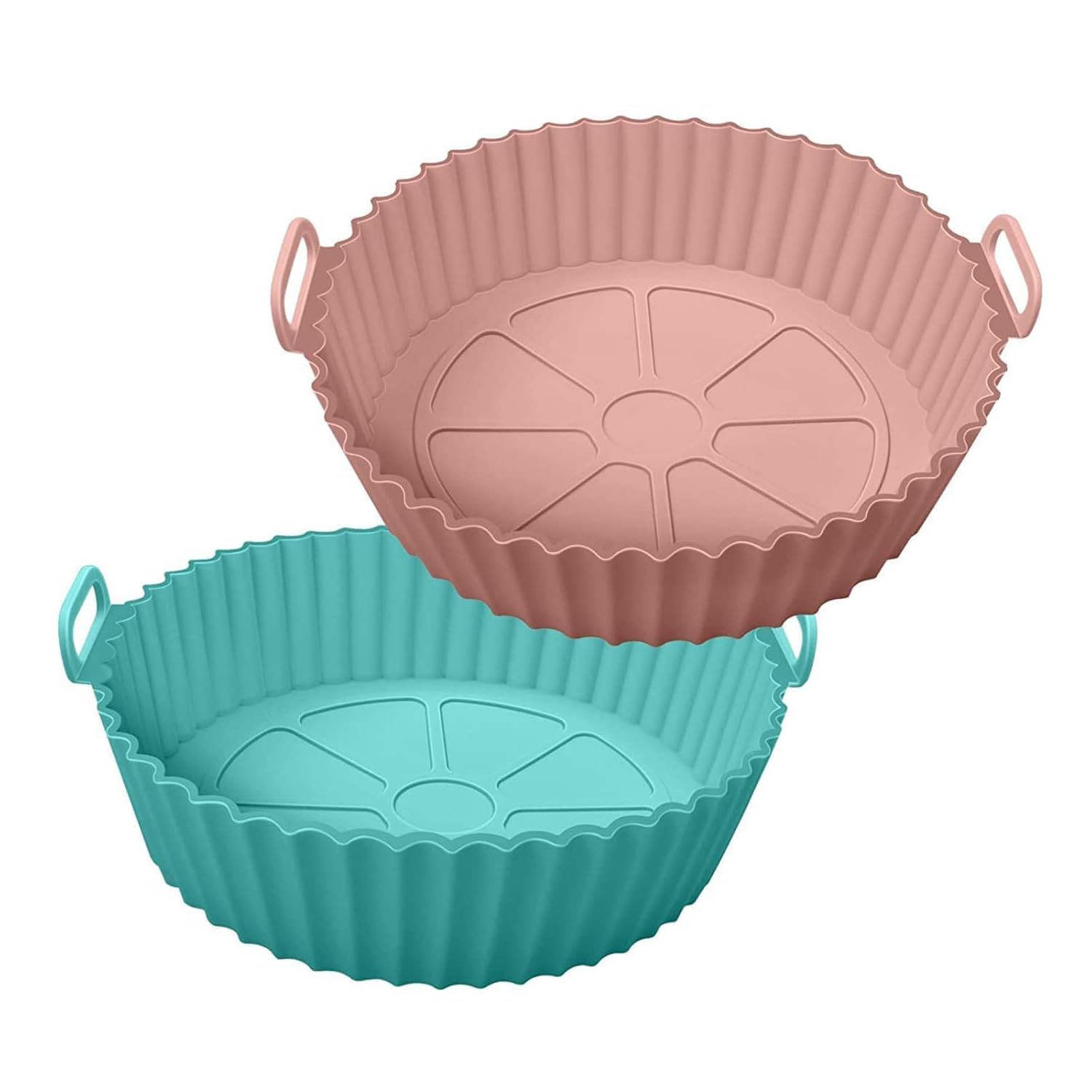 ARLICORPING Air Fryer Liners Pot 2 Pcs I Round Silicone Basket Baking Tray I Pot With Ear Handles I Nonstick Reusable Heat Resistant I Cooking Oven Insert Accessories - Multicolor (8 Inch), Medium