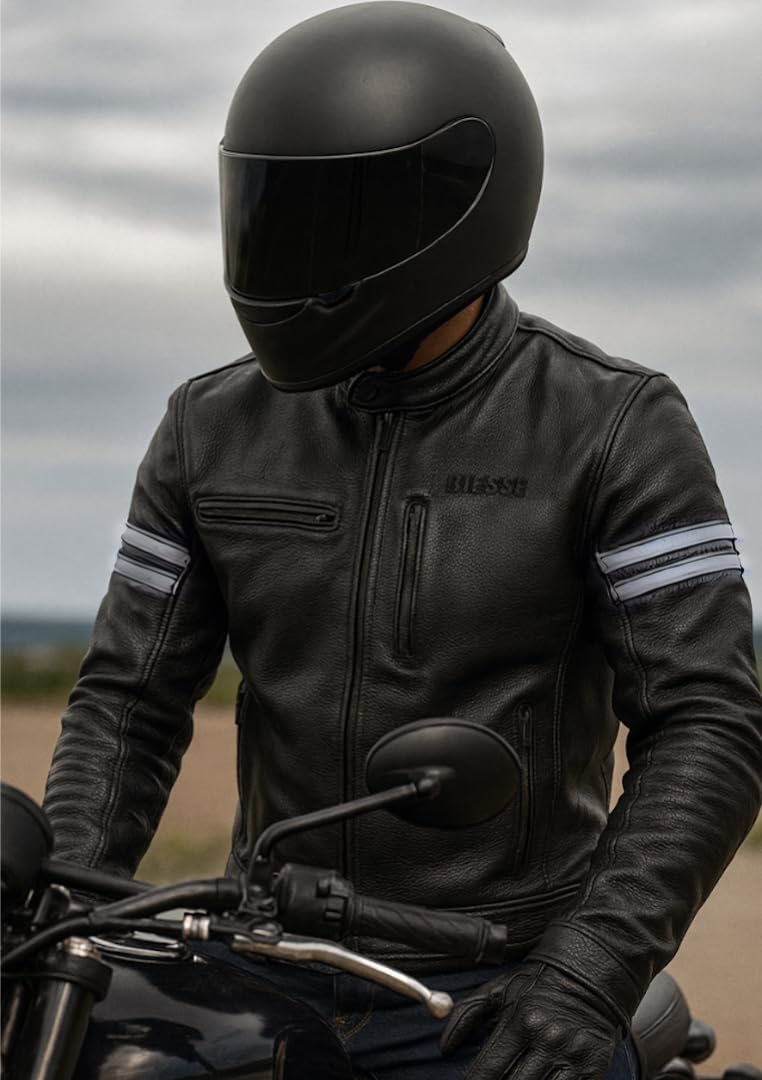 BI ESSE - Chaqueta de cuero para moto, estilo vintage, con protecciones, chaqueta certificada