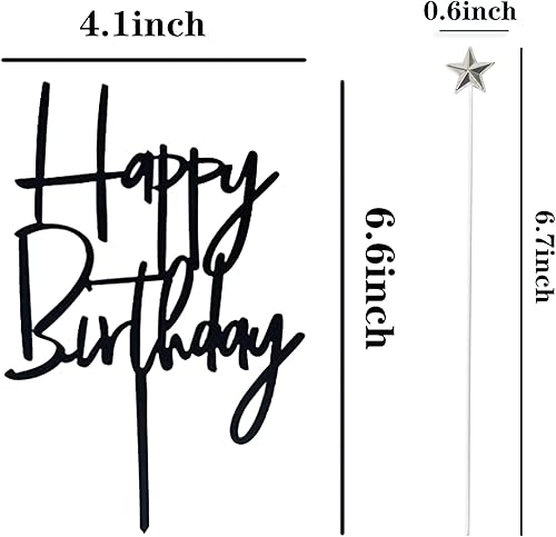 Miniatura 2 de Juego de 1 adorno acrílico negro para tartas de feliz cumpleaños, 5 piezas plateadas para cupcakes (negro 1)