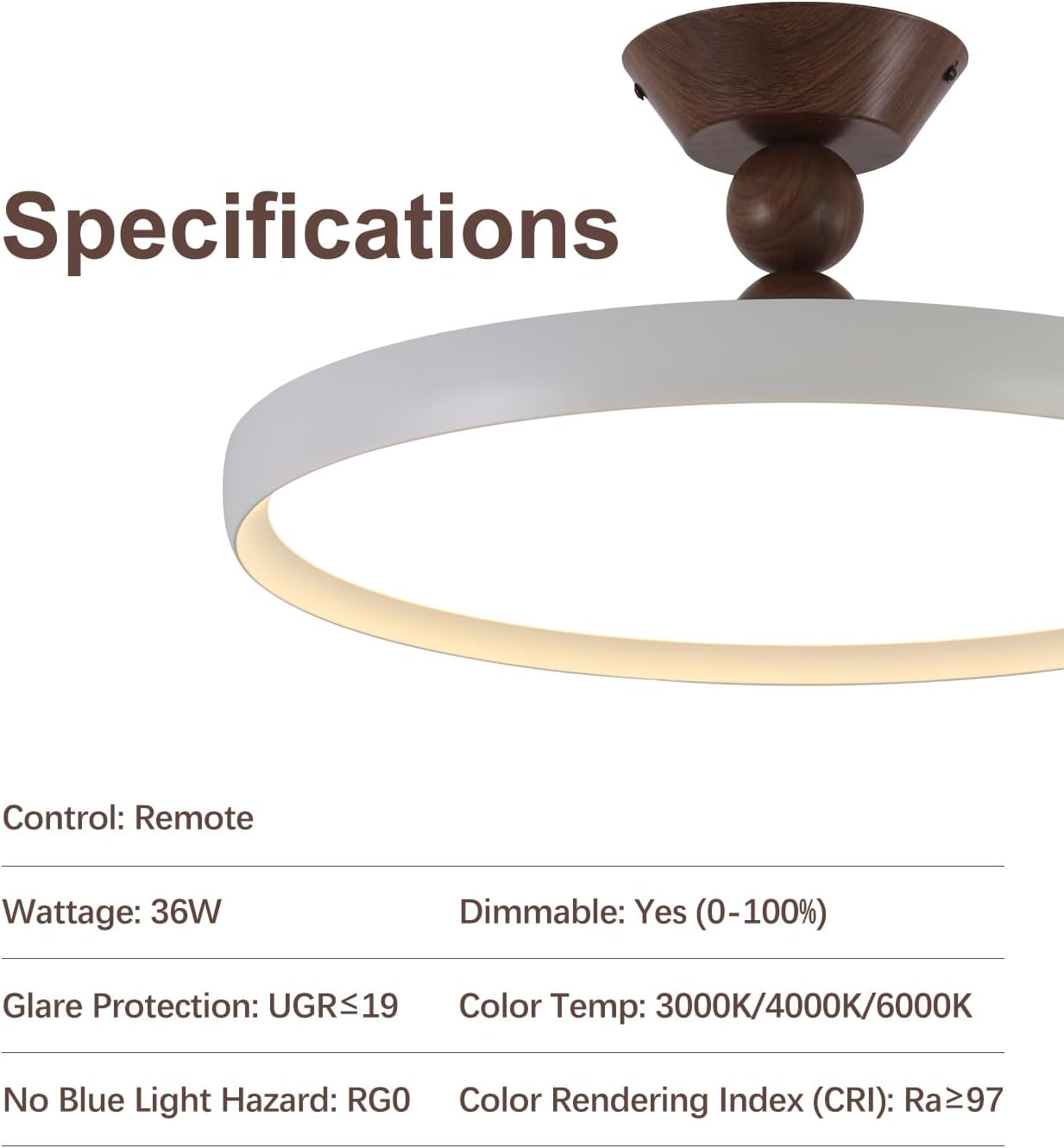 Dimmable Semi Flush Mount Ceiling Light 19.7",3CCT Modern Round LED Ceiling Light Fixture for Porch Hallway Entryway,Wood Grain Finish（Natural）