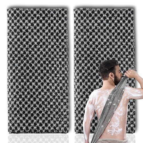 2Pcs Japanese Exfoliating Towel Exfoliating Shower Towel Extra Long Exfoliating Washcloth for Men Women Exfoliating Body Scrubber for Cleaning&spa(2 Black)