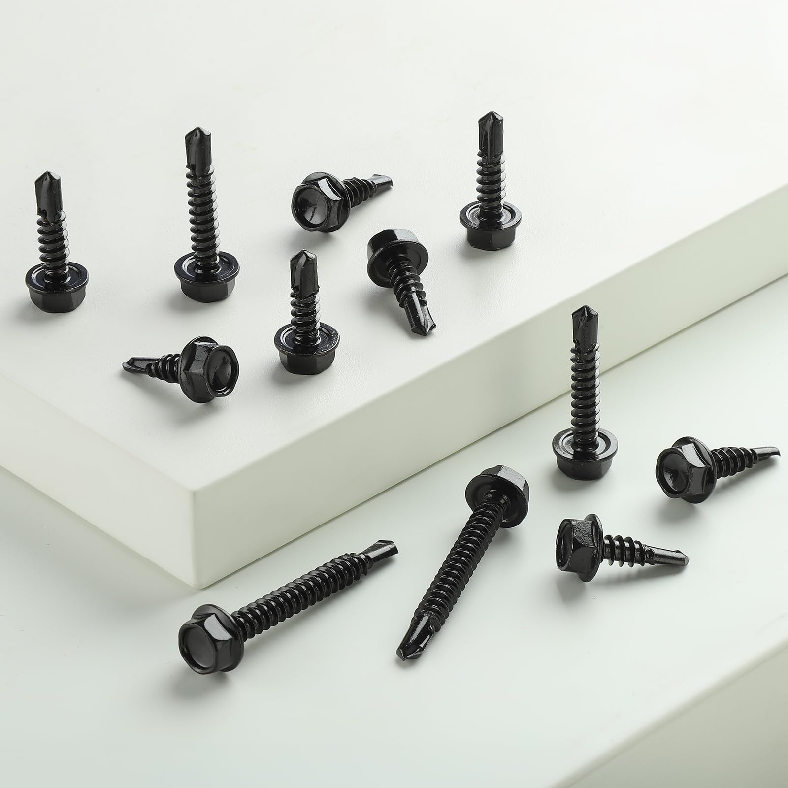 Kit di 121 viti autofilettanti nere in acciaio inox 410, viti autoperforanti per metallo, 5/8" 3/4" 1" 1-1/2", vite esagonale per lamiera