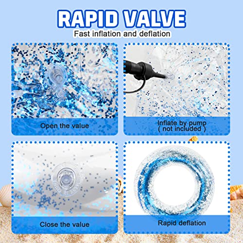 2Pcs Schwimming Ring Erwachsene, Sternenklarer Himmel Regenbogen Pailletten Schwimmenring, Transparenter Floating Ring,Dauerhafter Aufblasbarer Pool Schwimmen (Blau)
