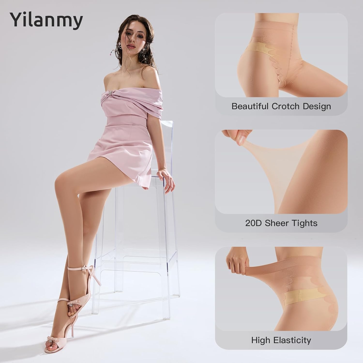 Yilanmy Toeless Pantyhose Sheer Tights for Women 20D Open Toe Pantyhose High Waist Nylons 3 Pairs - Image 3