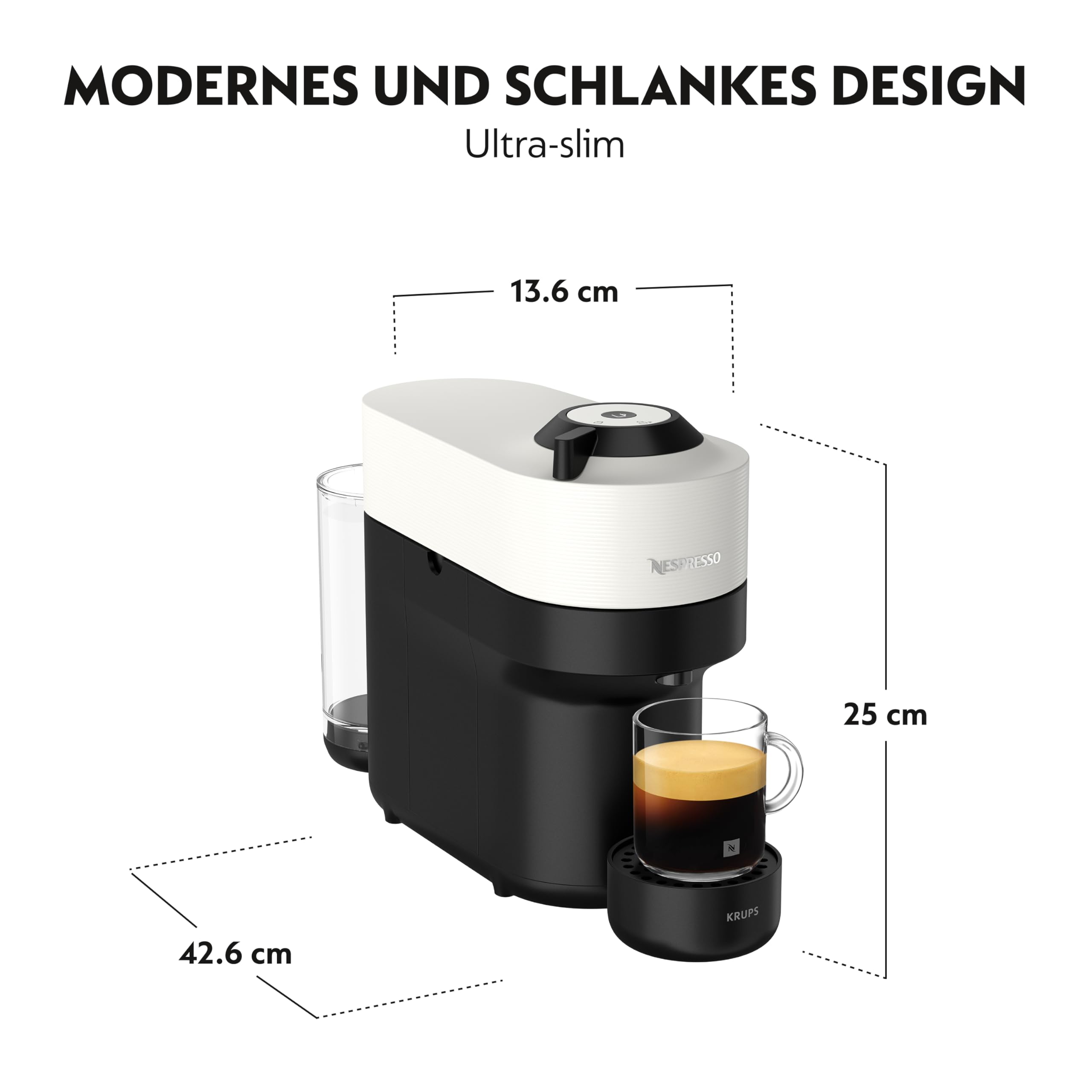 Nespresso Krups Vertuo Pop Kaffeekapselmaschine 560 ml automatische Kapselerkennung One-Touch-System 4 Tassengrößen Coconut White