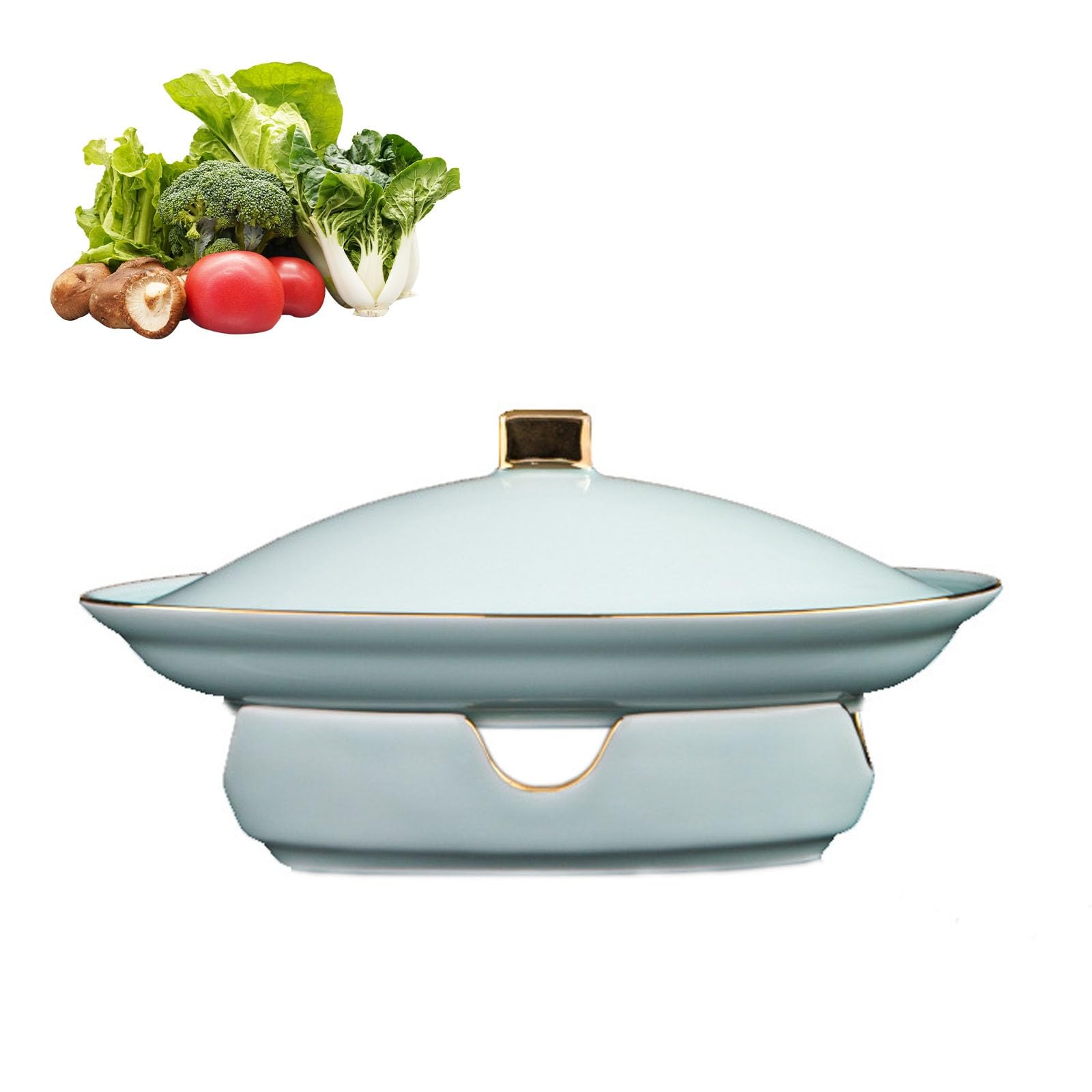 Scaldavivande da buffet, scaldavivande rotondo in ceramica con coperchi, ideale per matrimoni, ristoranti e buffet, vassoio per alimenti per catering, eventi