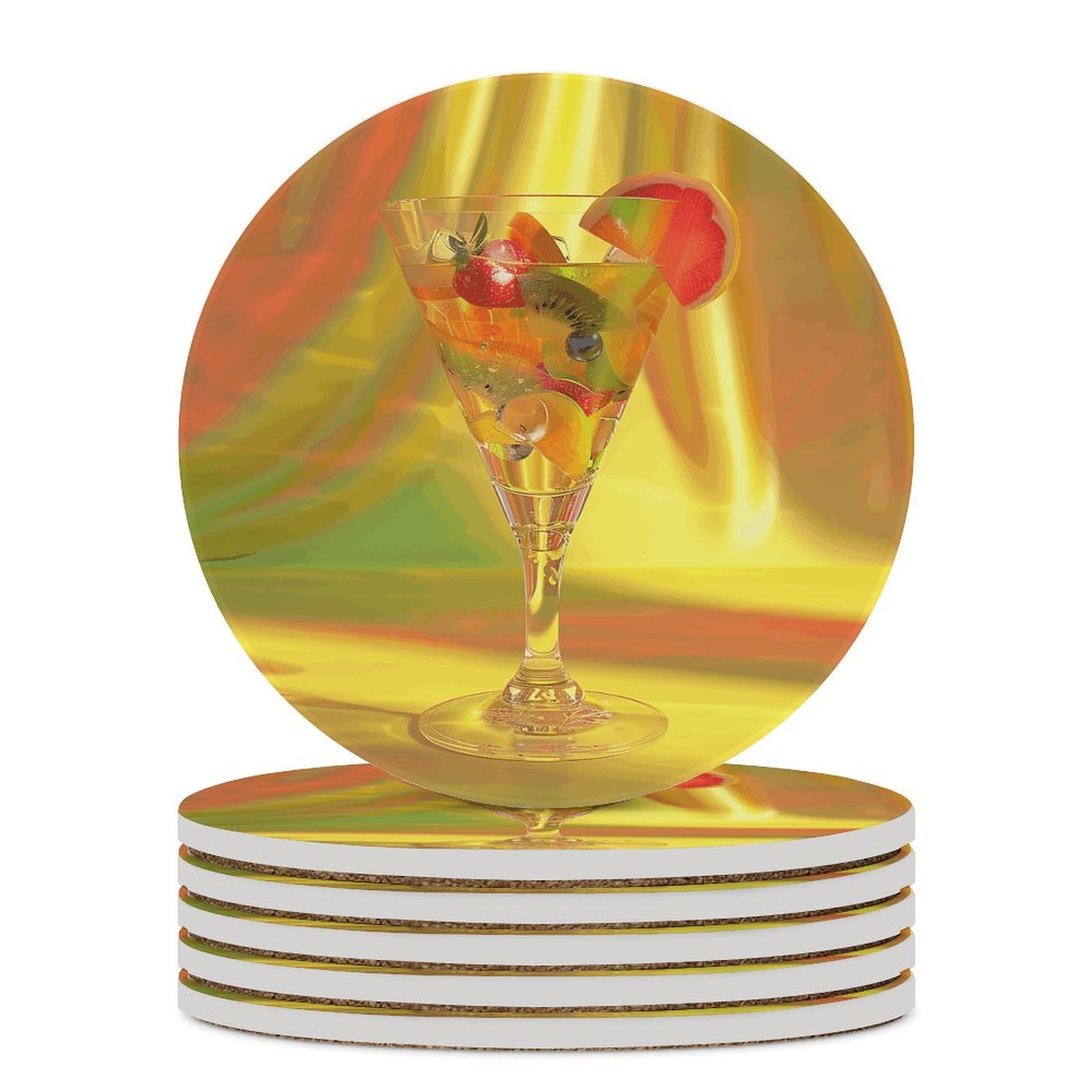 Dessous de verre en céramique jaune lot de 6 avec support liège protecteur