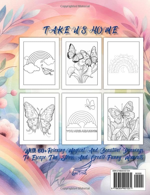 Butterflies, Rainbows, Flowers Coloring Book Kids: With 60+ Relaxing, Magical, And Beautiful Drawings To Escape The Stress And Create Funny Moments image 3