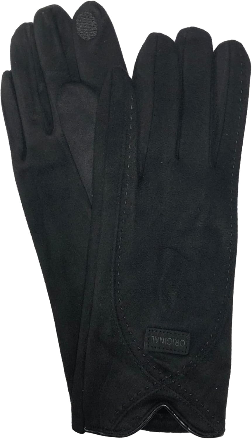 Original USA Womens Gray Stitched Suede-Like Stretch Fit Texting & Tech Touchscreen Gloves