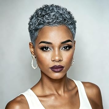 Short Afro Kinky Curly Synthetic Hair Wigs Ombre Wig Curly Hair Natural Afro Wigs For Black Women Short Kinky Curly Wig Hair Pixie Cuts X-1072