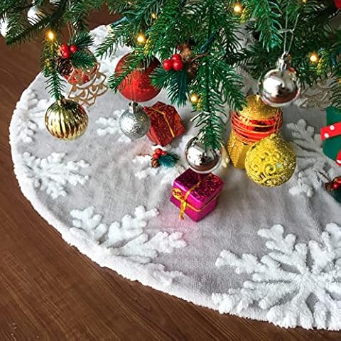 Funsuni 36 Inch Christmas Tree Skirt Jacquard Cashmere Tree Skirt with 3D Snowflakes Cover