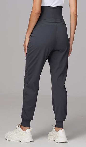 Gowjog Zwangerschapsbroek voor dames, joggingbroek, sweatpants met trekkoord, zakken, zwangerschapsbroek, loopbroek, loungebroek, workoutbroek, zwart, XXL