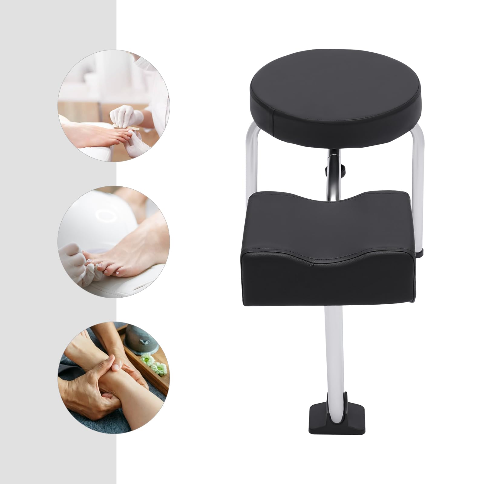 MINRS Fußpflege Stuhl 2 in 1 Pediküre Hocker Verstellbare Beinauflage PVC Pad Schwarz für Nail Tech Spa Salon