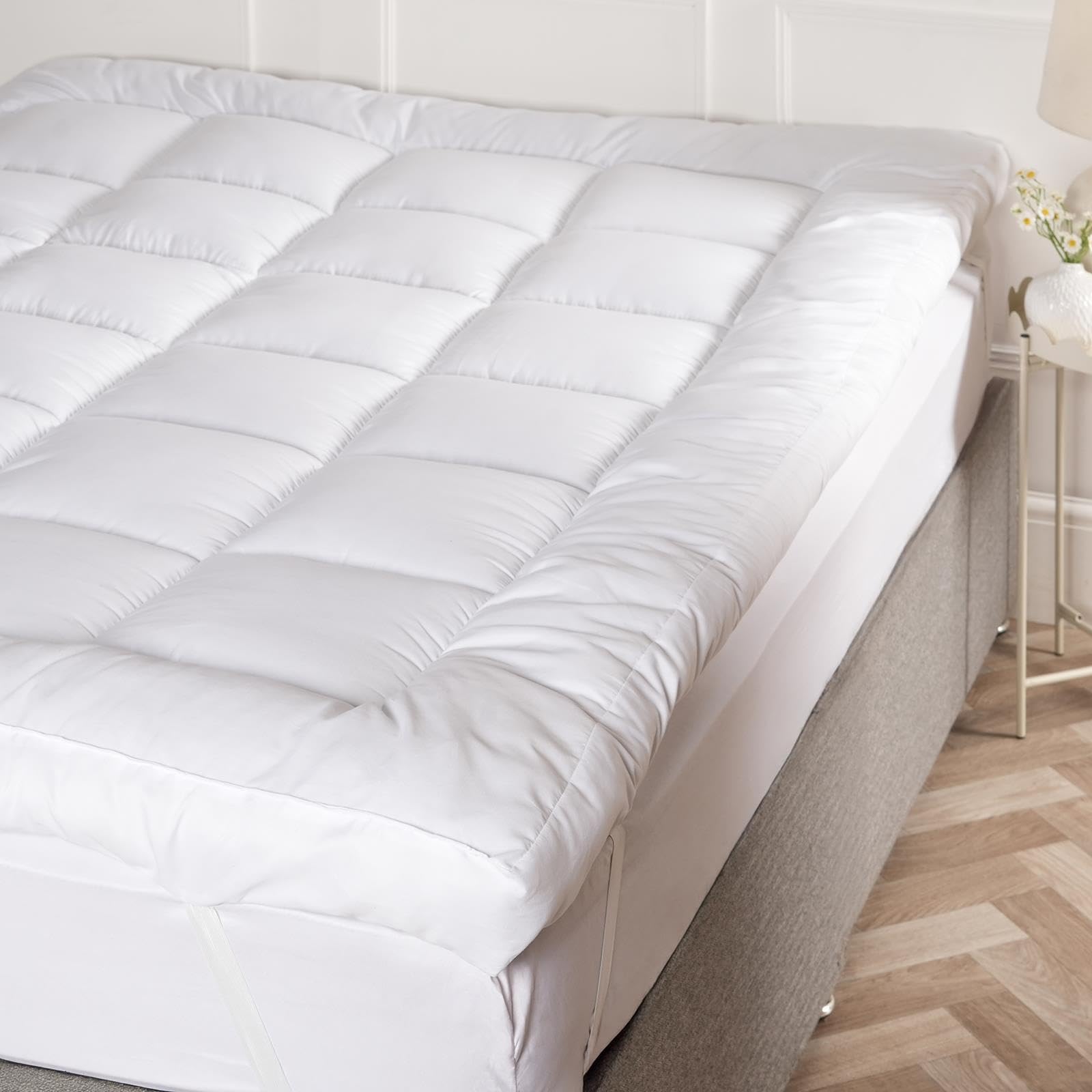 Ohs White Mattress Topper Kingsize Bed, Hotel Quality Box Stitched Microfibre Mattress Topper 10Cm Deep Super Soft Heavy Fill Orthopaedic Anti Allergy Quilted Bed Toppers, - 150 X 200Cm