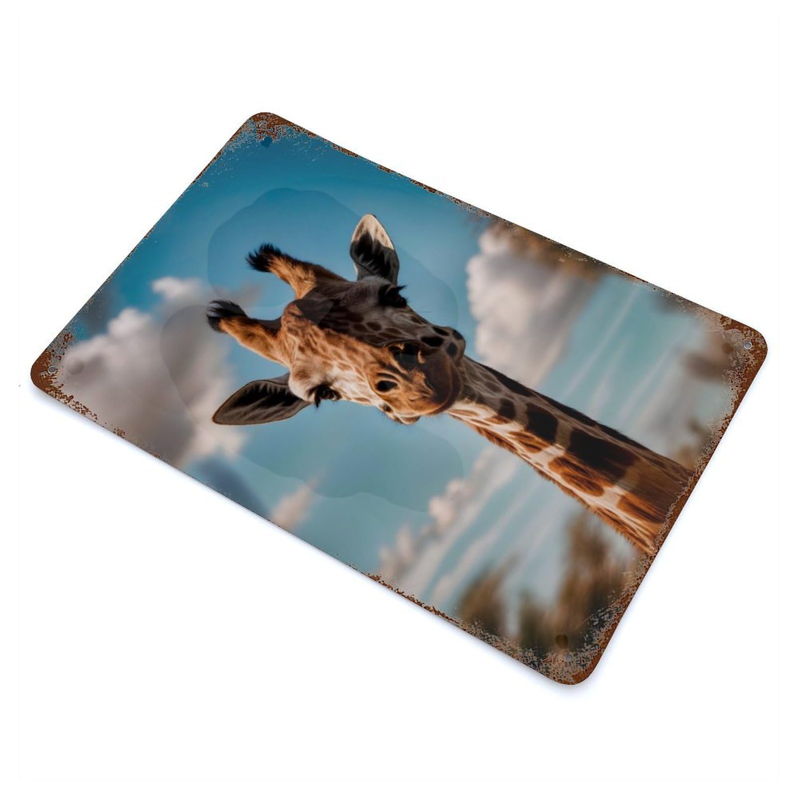 Vintage Rust Metal Sign with Beautiful Giraffe Design 11.8"x7.9", for Garage, Bar And Workshop Decor, Retro Wall Decor