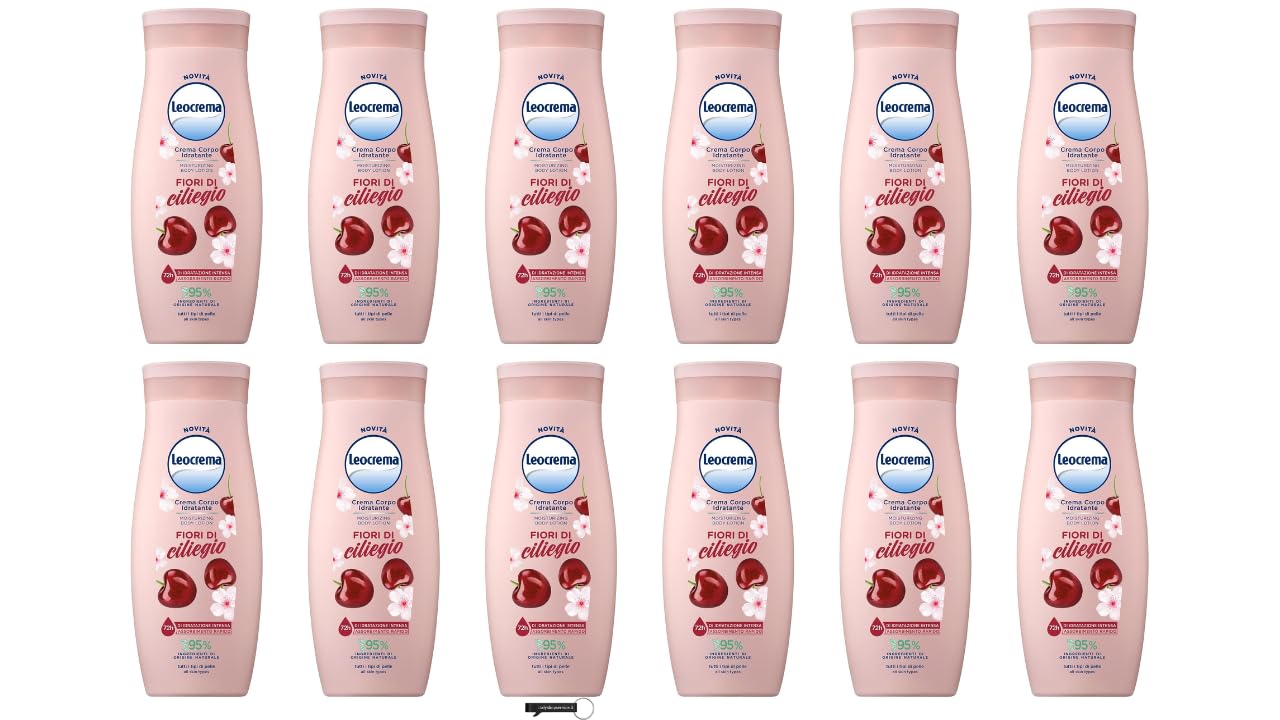 Leocrema - 12 creme idratanti Fiori di Ciliegio, per tutti i tipi di pelle, cura intensiva per 72 ore, 250 ml, + portachiavi Italy Shop Service gratuito