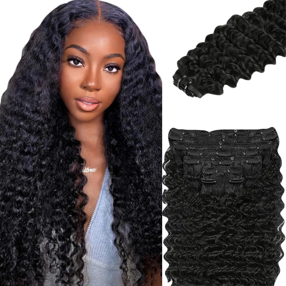 Photo 1 of #1B Natural Black Clip in Extensions Human Hair 26 Inch Natural Color Body Wave Clip in Seamless Extensions Human Hair Skin Weft Seamless Invisible Unprocessed Brazilian Virgin Remy Hair 120g