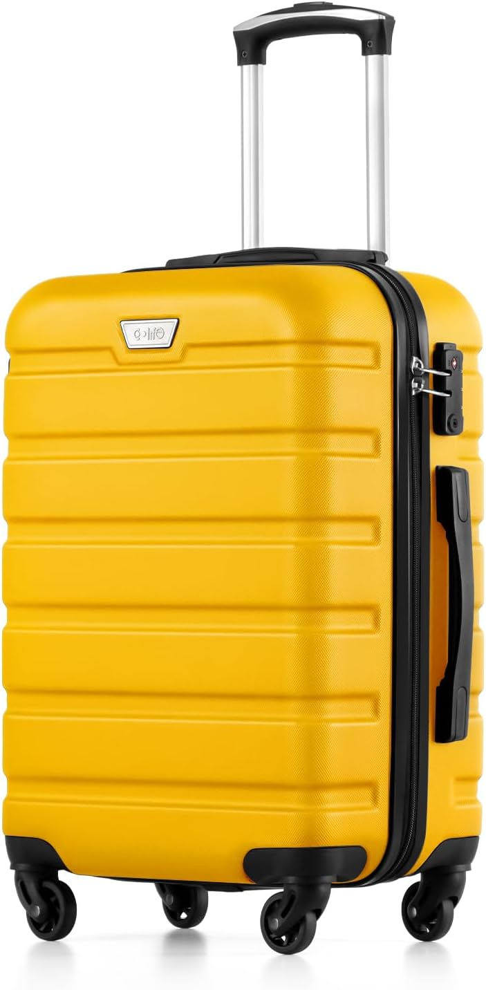 20 Inch Carry On Suitcase for EasyJet, ABS+PC, Hardshell, Lightweight Durable Travel Cabin Luggage with 360°Rubber Spinner Wheels, YKK Zipper, Telescopic Handle, TSA Lock, Lemon Yellow