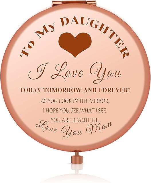 Daughter Inspirational Gift, Daughter Gifts from Mom Dad, Daughter Birthday Gift Ideas, Rose Gold Compact Makeup Mirror for Her, Daughter Christmas Graduation Wedding Gift, Present for Daughter