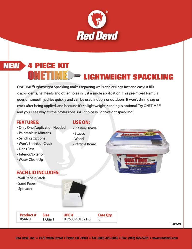 Red Devil 0544KT Onetime Wall Repair Kit, 1 Quart
