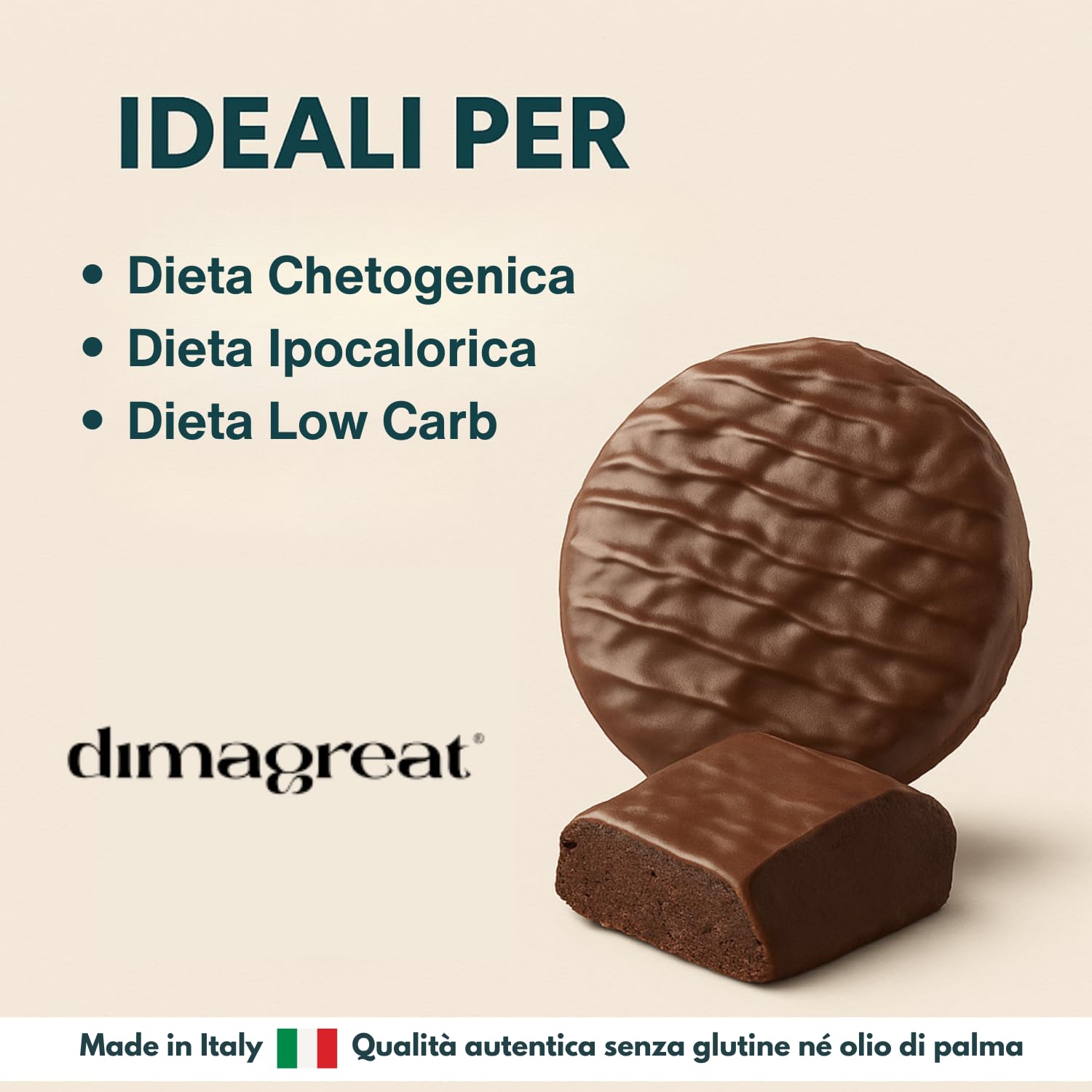 DIMAGREAT 27 Biscotti Proteici Gusto Cacao e Cioccolato Fondente, Made in Italy - Ricchi di Proteine e Poveri di Carboidrati, Forte Dimagrante - Dieta Chetogenica e Senza Glutine