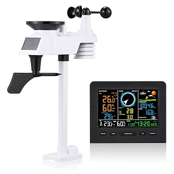 Moongiantgo Weather Station Meteorological Instrument Weather Meter with Solar Panel WIFI Connection Wind Speed/Wind Direction/Temperature/Humidity/Rain Gauge/Barometer for Outdoor Weather Measurement