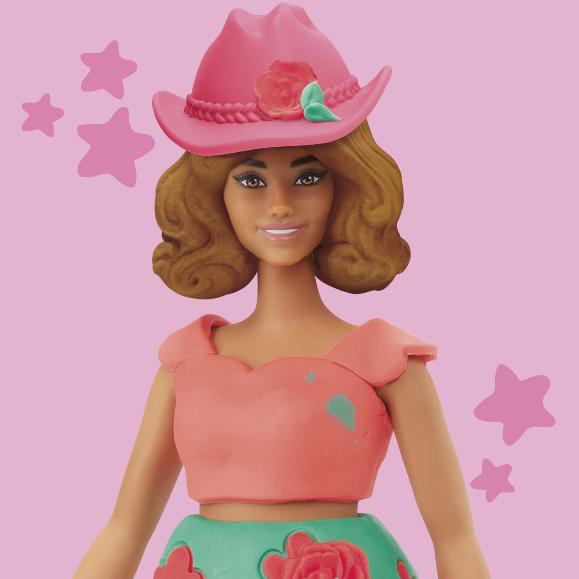 Play-Doh Barbie Blumen und Fransen Set, Puppenkleidung mit Modelliermasse & 9 Modeaccessoires, Kunst & Handwerk für Mädchen & Jungen ab 5 Jahren