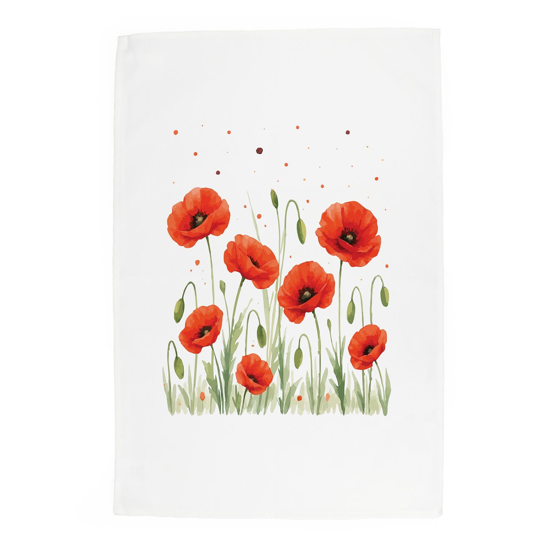 Purely Home Summer Poppies Tea Towel - Large Red Floral Kitchen Gifts Cotton Kitchen Dish Towel/Drying Cloth 67cm x 45cm