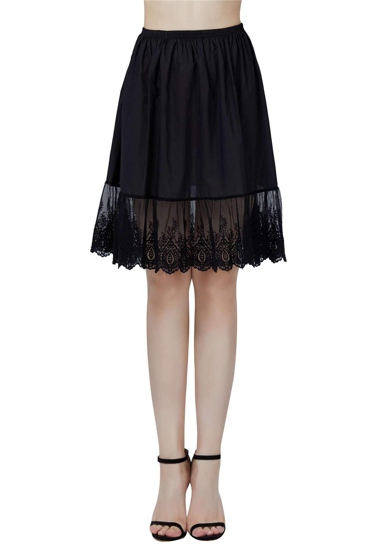 BEAUTELICATE Femme Jupon en Coton avec Dentelle Lingerie sous-Jupe sous-Robe Ivoire Noir Court Mi-Long Petticoat pour Marige Fille