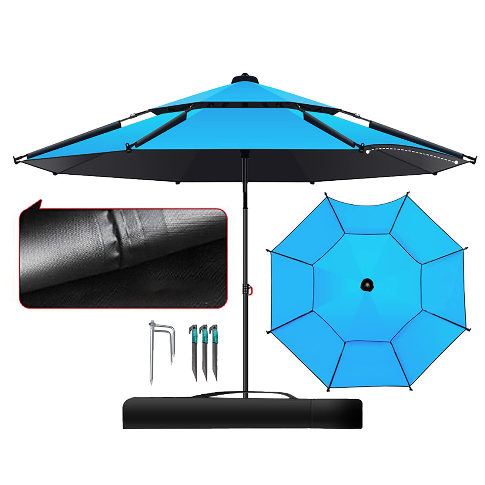 Ombrellone da pesca a doppio strato per esterni, ampio, antivento, antipioggia, con protezione UV, orientamento regolabile a 360°, ideale per giardino, cortile, spiaggia e campeggio (blu)