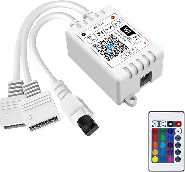 iNextStation LED Smart WiFi Controller Dual 4-Pin Output with 24-Key Remote Compatible with Alexa/Google Assistant/IFTTT for SMD 5050 3528 Color Changing LED Strip Lights (2-Port)
