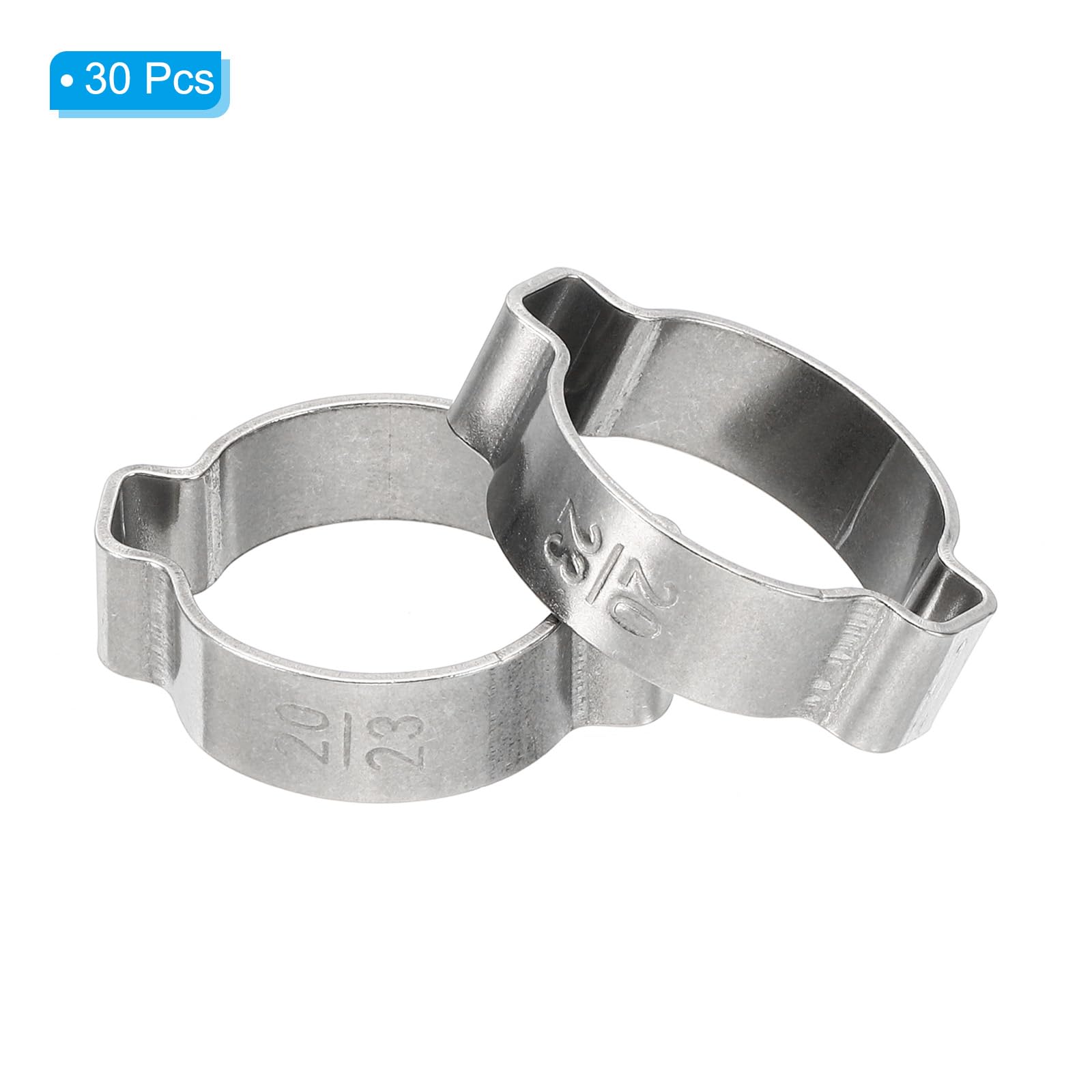 PATIKIL 30 Pack 20-23mm Double Ear Hose Clamp, 304 Stainless Steel O Clip Crimp Rings for Fuel Petrol Pipe Tube Fitting Connections, Silver Tone - Image 3