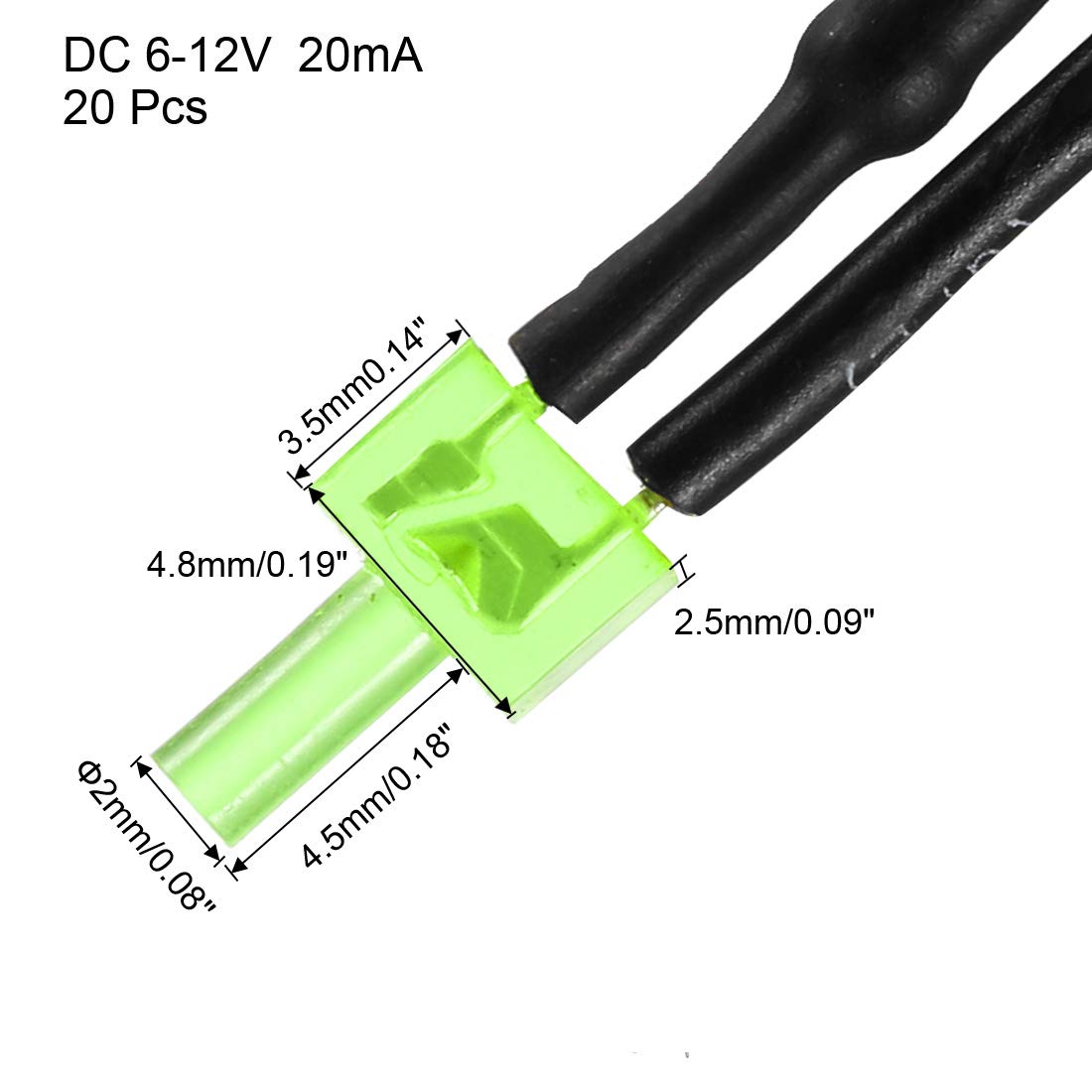 Sourcingmap 20 LED Pre-cablati Da 1,8 Mm - Luce Bianca DC6-12V Per Hobby, Modellismo, Fai Da Te