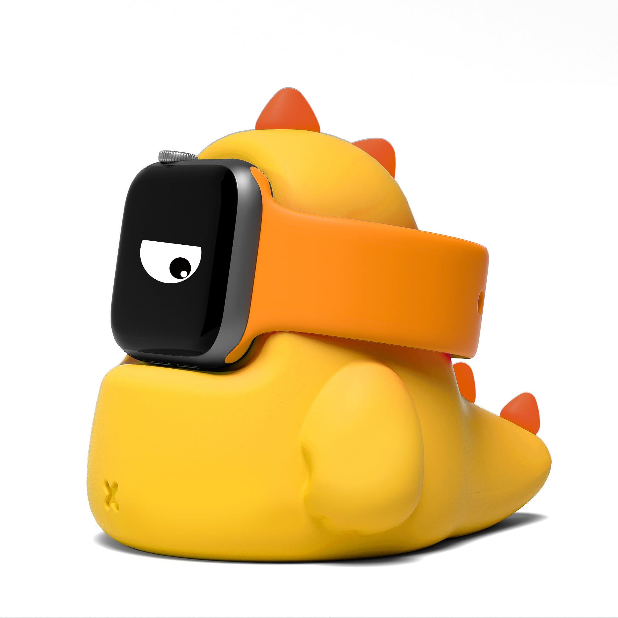 ELETIUO Lade-Ständer kompatibel mit Apple Watch Series 1-10/SE/SE2/Ultra/Ultra 2 (49/45/44/42/41/40/38mm), Dinosaurier-iWatch-Ladestation mit Nachtmodus, gelb