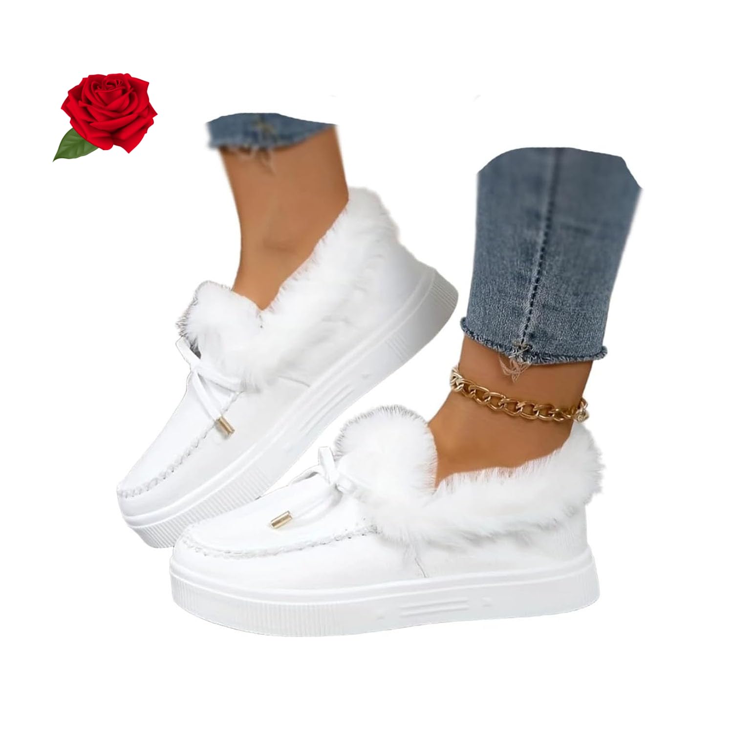 Womens Fur Lined Slip on Booties Winter Snow Boots for Women Slip on Outdoor Fur Lined Womens Shoes