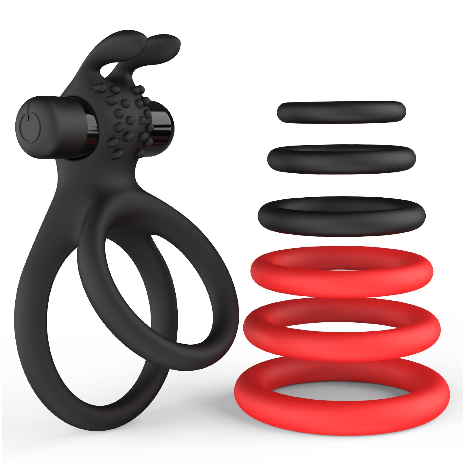 Anillo Vibradorador Pene, Doble Anillo Pene Masculino con Vibrador, Juego de 7 Cockringe Silicona Juguetes Sexuales Hombre, Anillos Vibrador Juguetes Eróticos para Pareja Sexuales