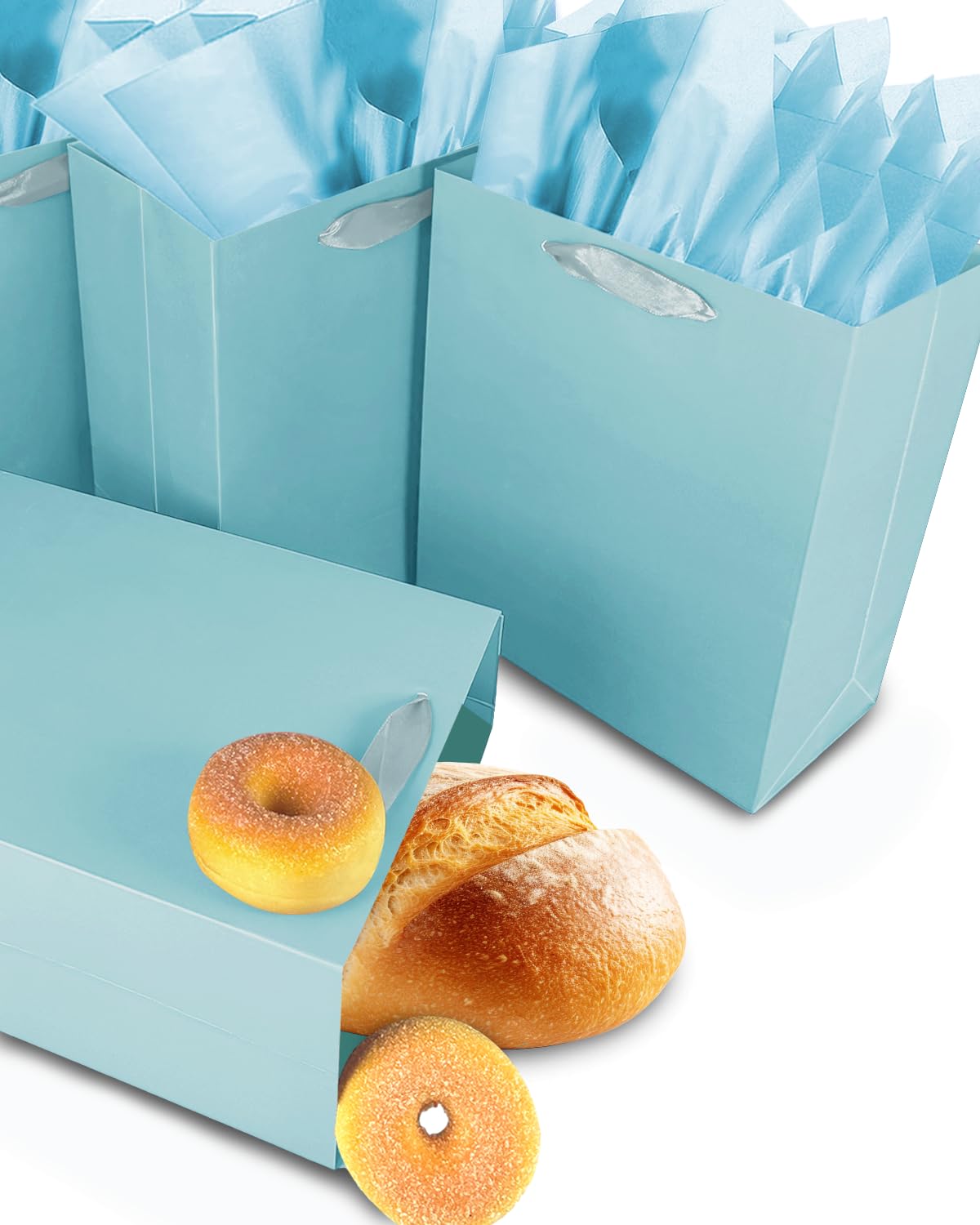 Set Di 12 Sacchetti Regalo Medi In Carta Con Manici E Veline - Con Etichette - Per Compleanni, Matrimoni, Natale (Blu) - 3