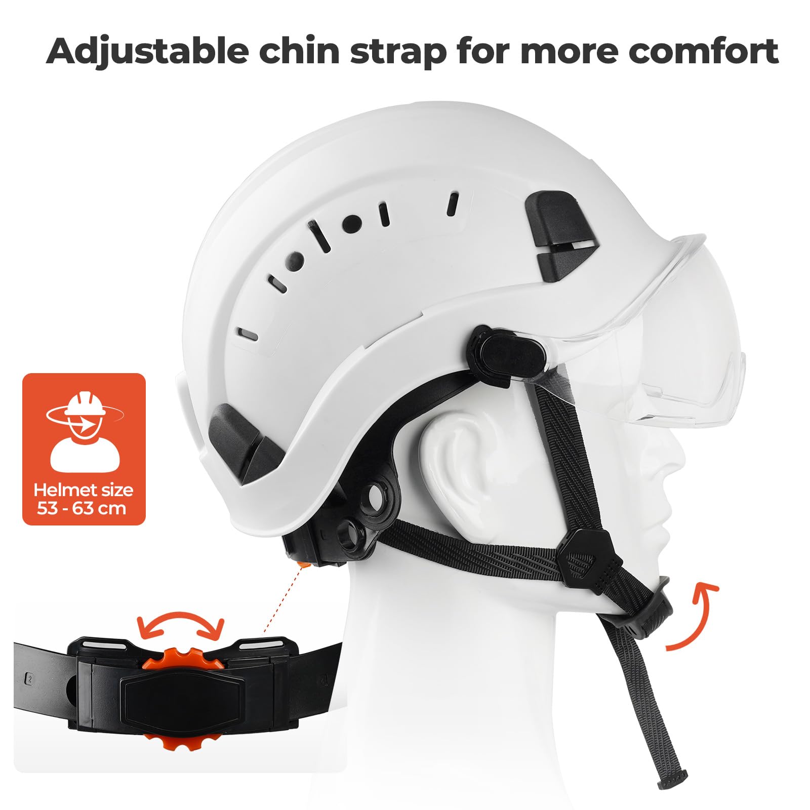 Casco di Sicurezza EN397, Cappello Rigido con Banda Assorbente e Visiera, Casco Regolabile da 53 a 63cm, Materiale ABS Resistente Per Uomini Donne