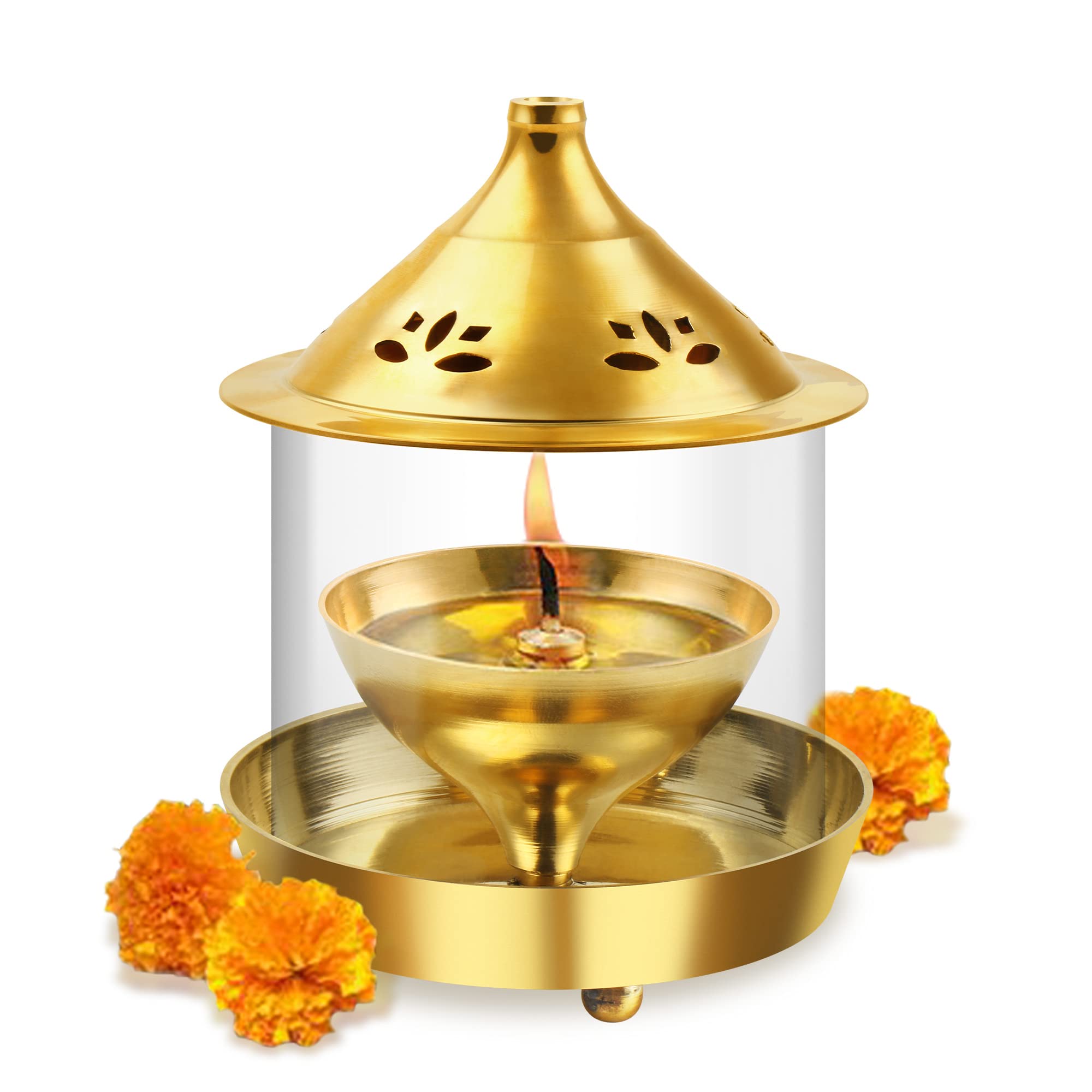 Treo by Milton Shubham Brass Diya with Borosilicate Glass Cover, Small | Mandir | Office | Home-image-18