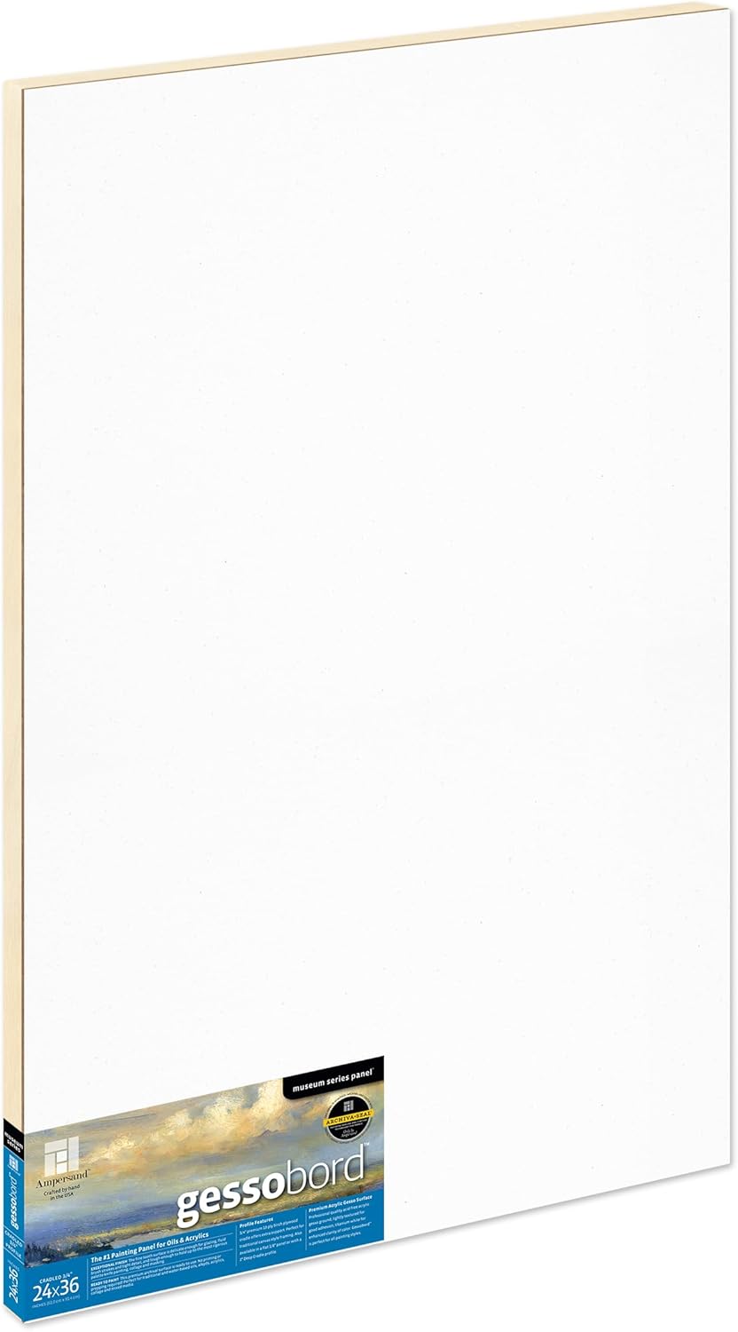 Ampersand Art Supply Gesso Wood Painting Panel Museum Series Gessobord, 24" x 36