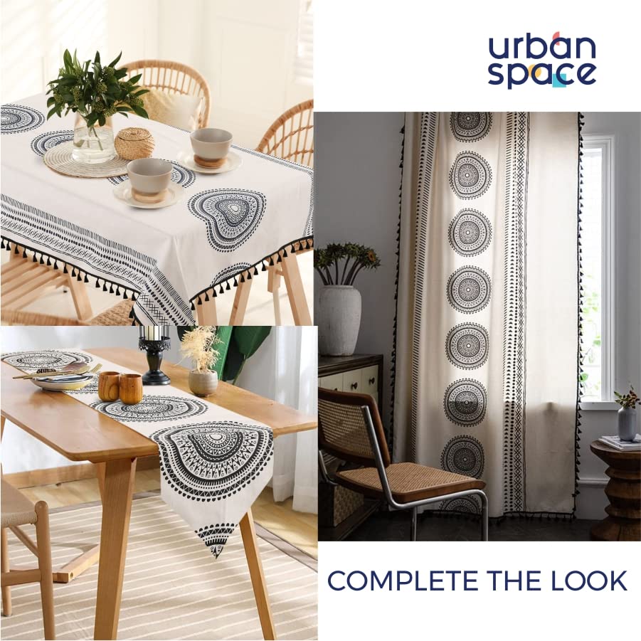 Image of Urban Space 100% Cotton Dining Table Runner, Printed Anti Skid Runner for Dining Table, Center Table Runners for 4 Seater & 6 Seater Table (13 inch x 76 inch, Trellis Black)