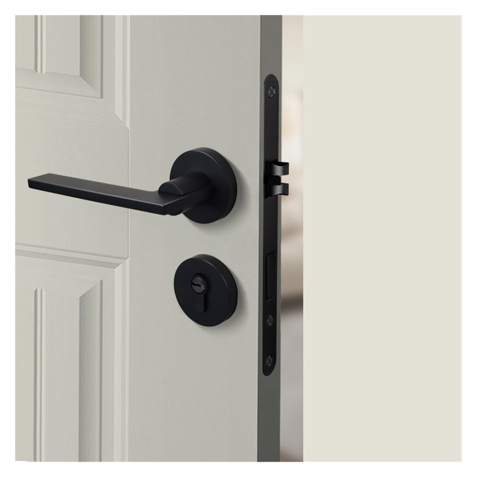Cerradura para puerta de madera en aleación de zinc de gran resistencia y acabado negro mate 72mm