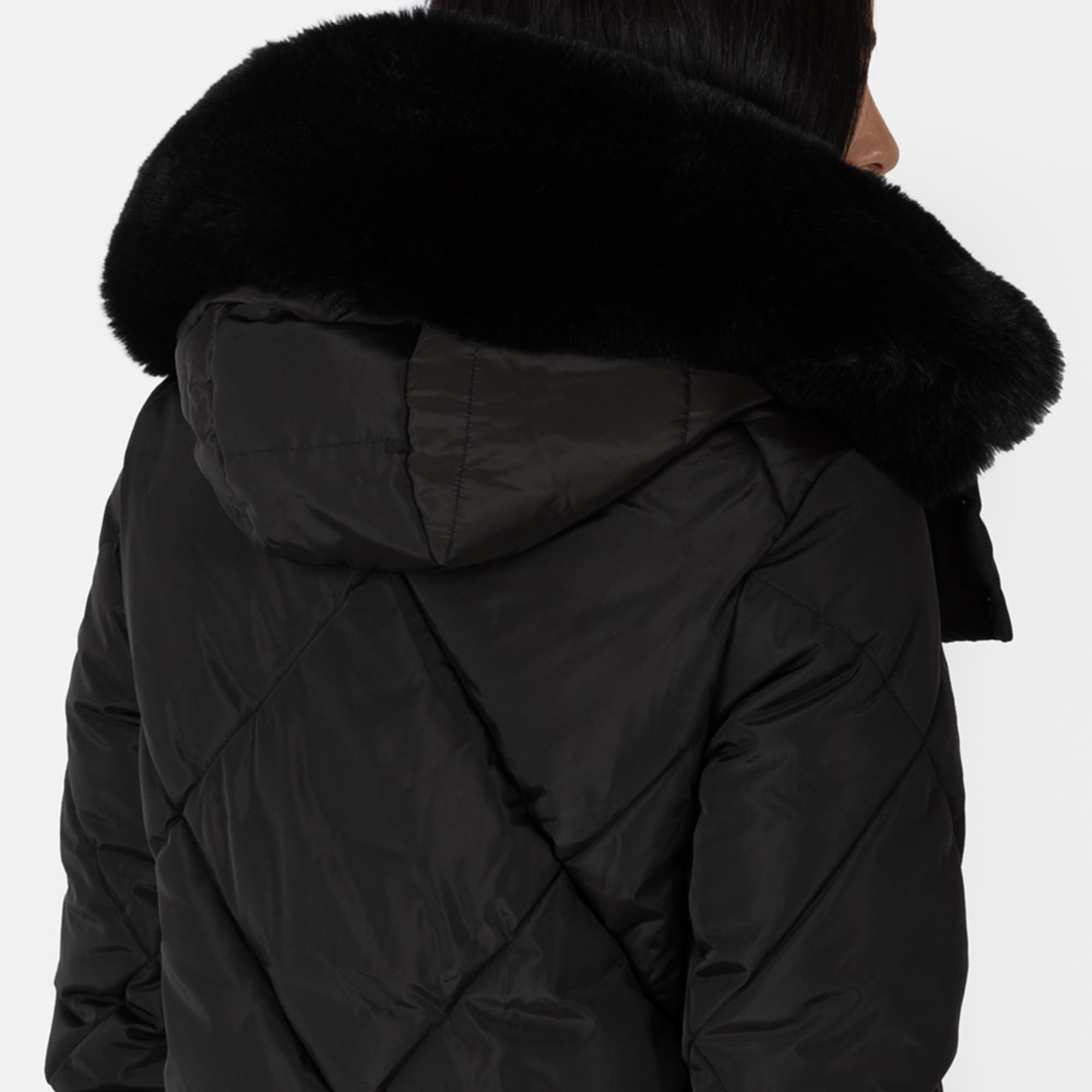 Lovedrobe Women's Winter Jacket Ladies Coat Puffer Removable Faux Fur Hood Pockets Quilted Padded Longline Puffa Outerwear Capa Mujeres