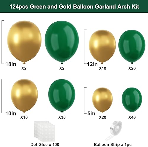 Miniatura 2 de Globos verdes y dorados, 124 piezas de 5, 10, 12, 18 pulgadas, color verde oscuro y dorado metálico, kit de guirnalda de arco para cumpleaños,