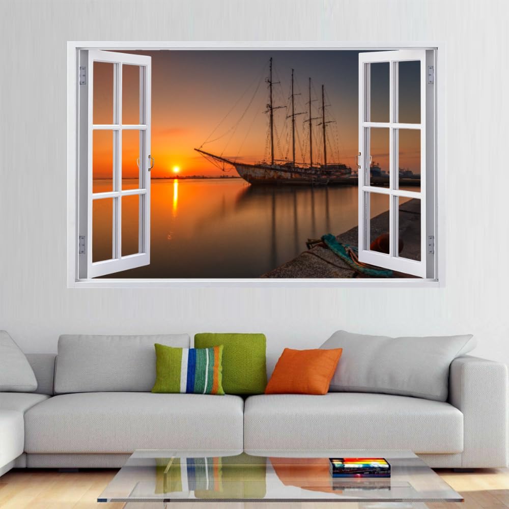 Adesivi Decorativi Da Parete Barca Tatuaggio Fracassato Del Manifesto Smontabile Di Arte Decalcomanie Da Muro In Vinile Per La Decorazione Compleanno Matrimonio 110x70cm