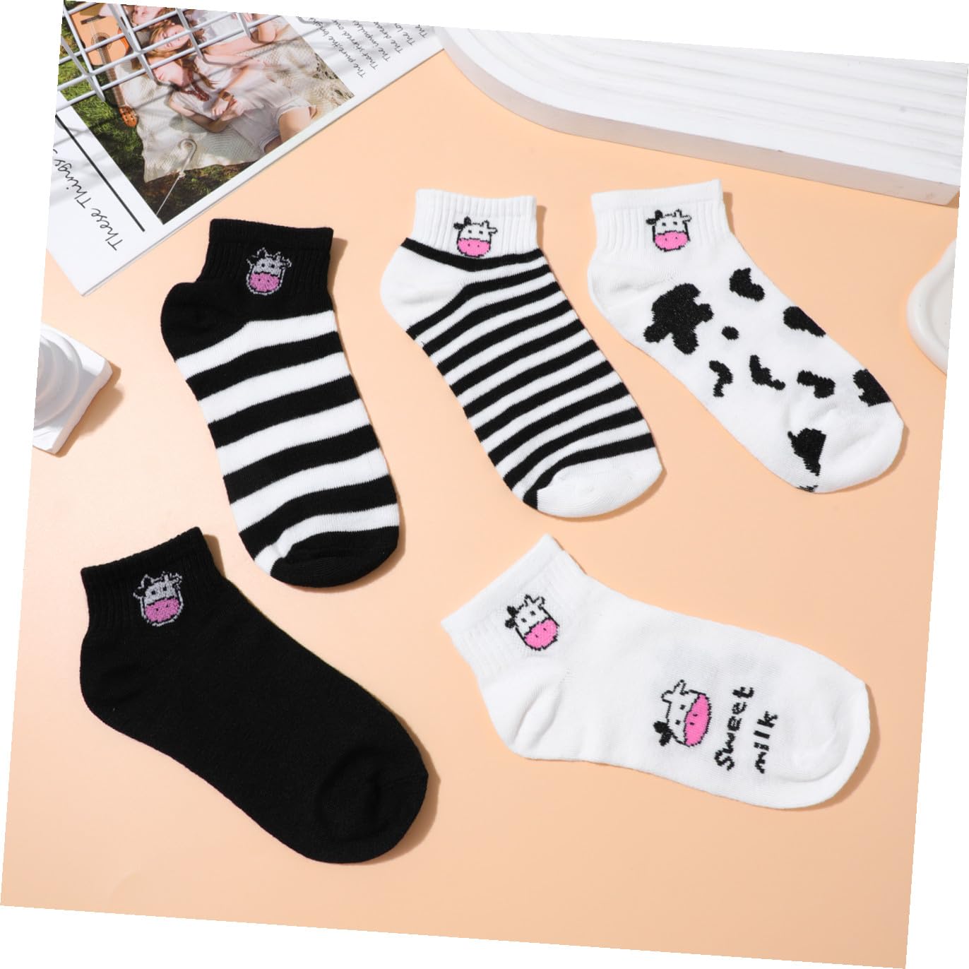 LIOOBO Calcetines Cortos de Vaca para Mujer de Algodón, Calcetines Tobilleros Cómodos y Transpirables Ideales para Fiesta Verano y Uso Diario