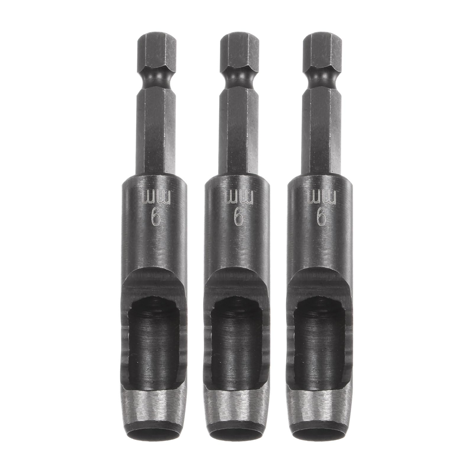 sourcing map 3pcs Leather Hollow Punch 1/4 Hex Shank for Drills, 9mm Dia Rotary Hole Punch for Thick Fabrics Leathercraft Working