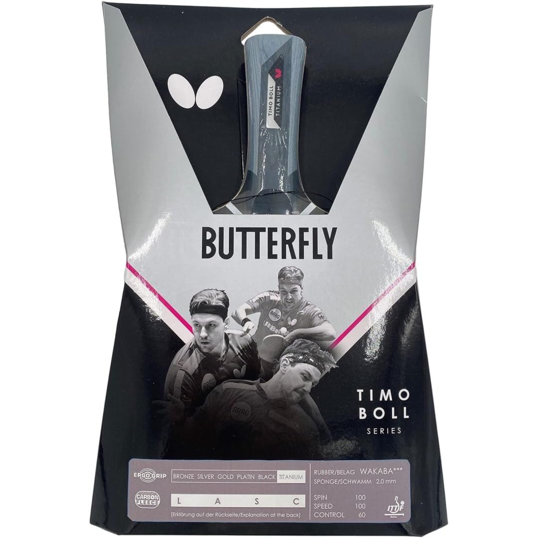 Butterfly Timo Boll Titanium Raquette de tennis de table | Revêtement Wakaba certifié ITTF pour compétition | Éponge de 2,0 mm | Joueurs professionnels entraînés