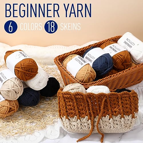 Image of Timgle 18 Pack Beginners Crochet Yarn Cotton Yarn for Crocheting and Knitting with Easy to See Stitches Cotton Nylon Blend Yarn for Crochet Kit Making(Nature Colors)