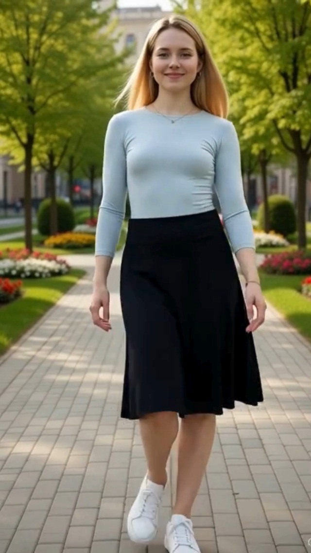 ESTEEZ Black A-line Cotton Skirt - Stretch Midi A-line Skirt